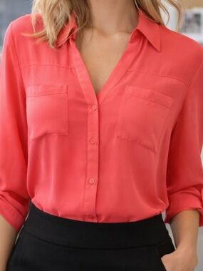 Express Coral Button-Down Blouse